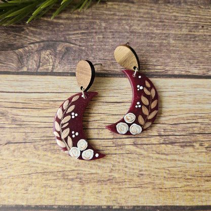 Moon Dangle | Wine Red Floral Moon