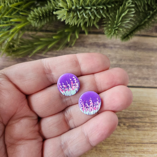 Large Circle Studs | Purple Floral