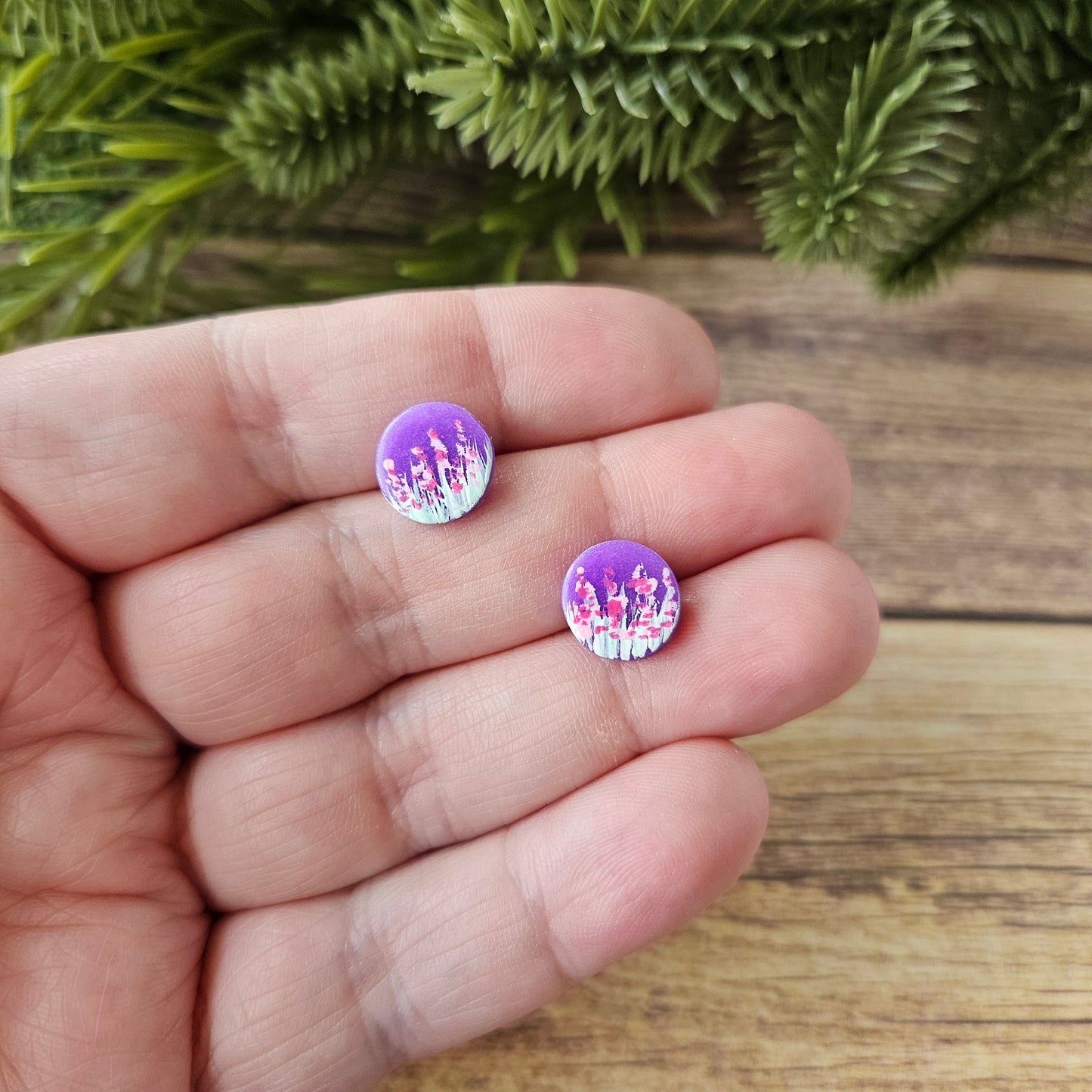 Circle Studs | Purple Floral