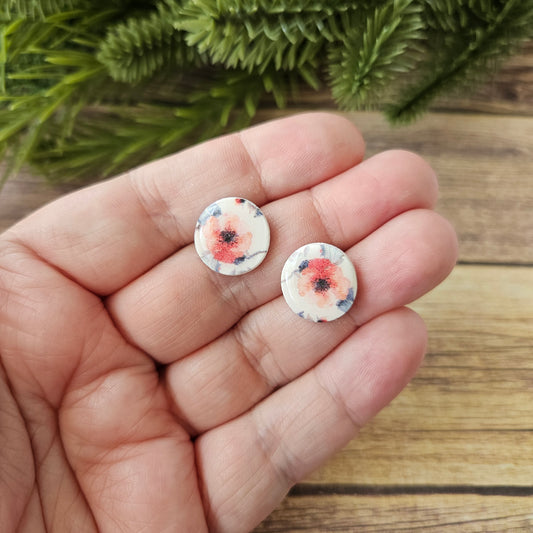 Large Circle Studs | Vintage Floral