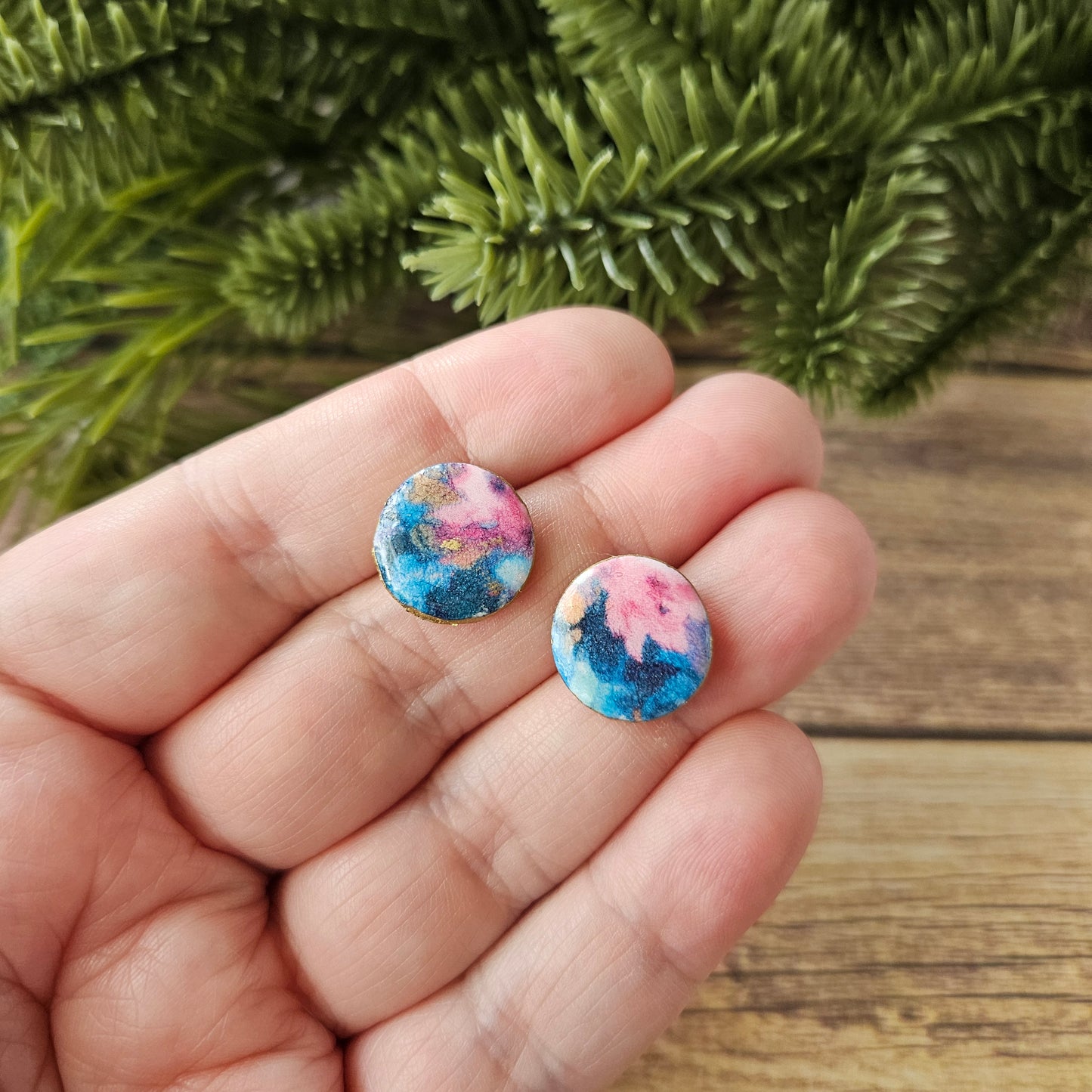 Large Circle Stud | Blue Floral