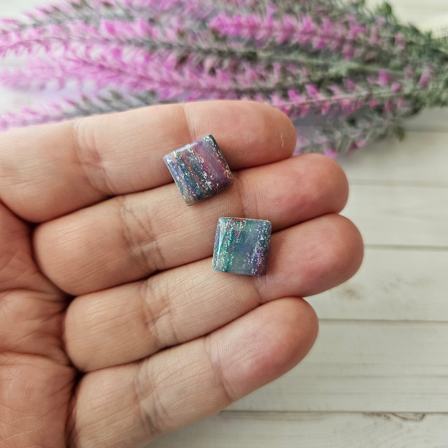 Square Studs | Mermaid Marble