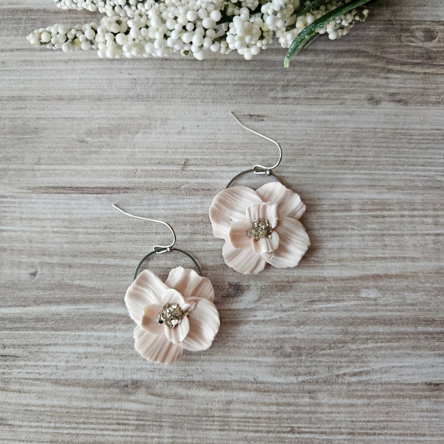 Small Pale Pink Vintage Flower Dangles