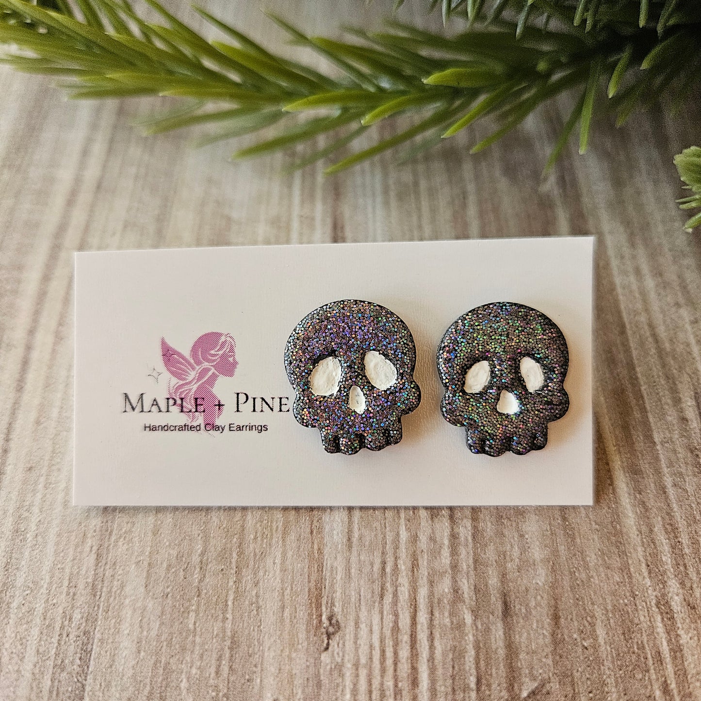 Sparkle Black Skull Studs | Large