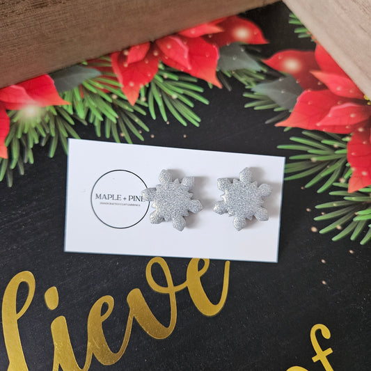 Silver Sparkle Snowflake Studs