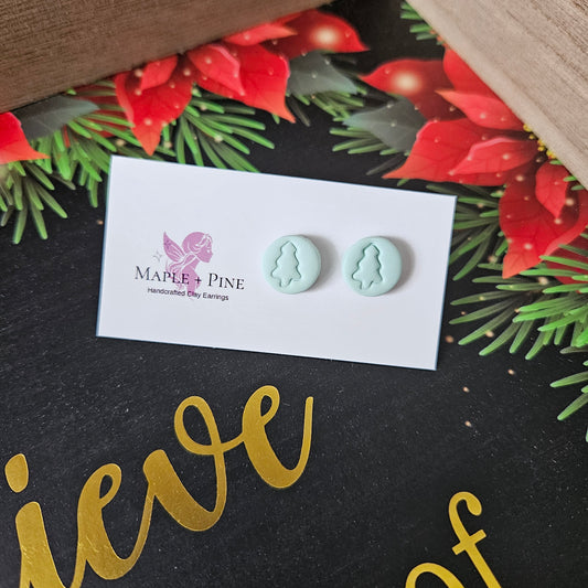 Mint Green Christmas Tree Studs