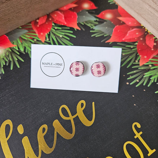 Pink Winter Printed Studs