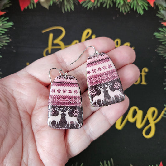 Pink Reindeer Printed Dangles