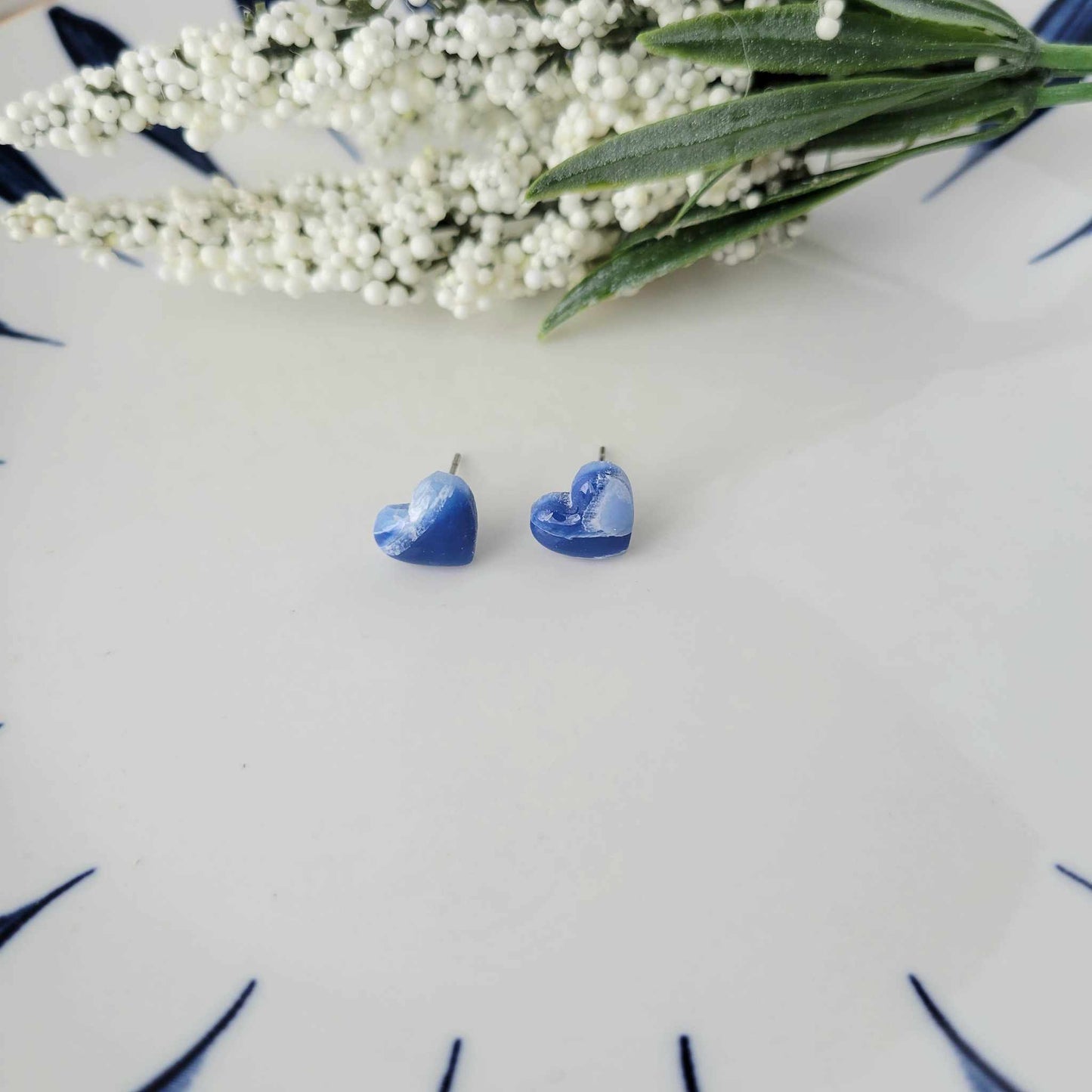 Heart Studs | Blue | Ocean Waves