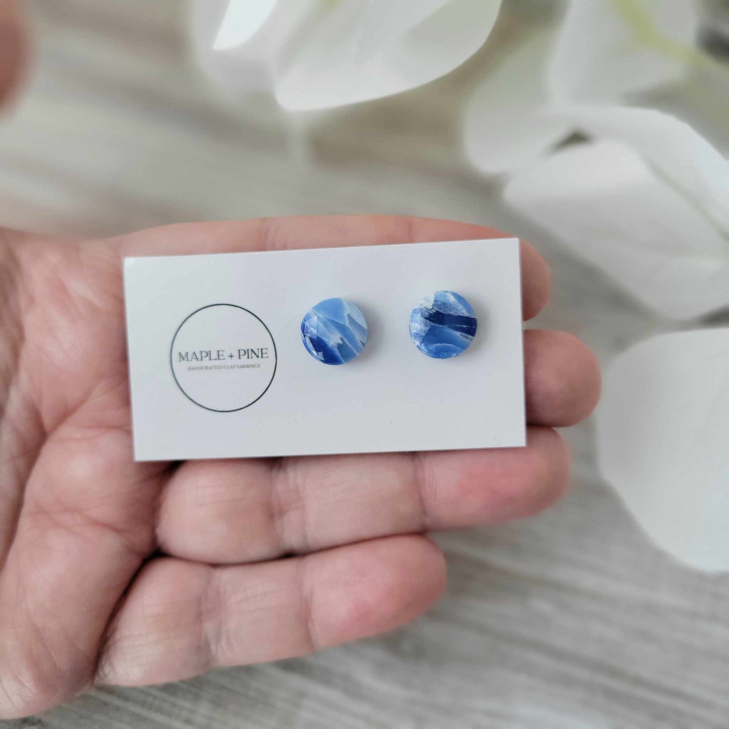 Circle Studs | Blue | Ocean Waves