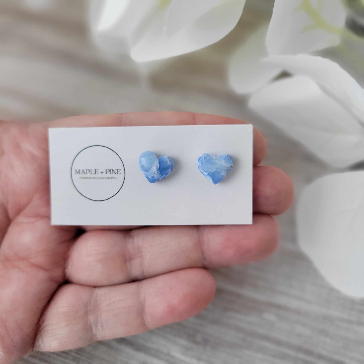 Heart Studs | Blue | Ocean Waves